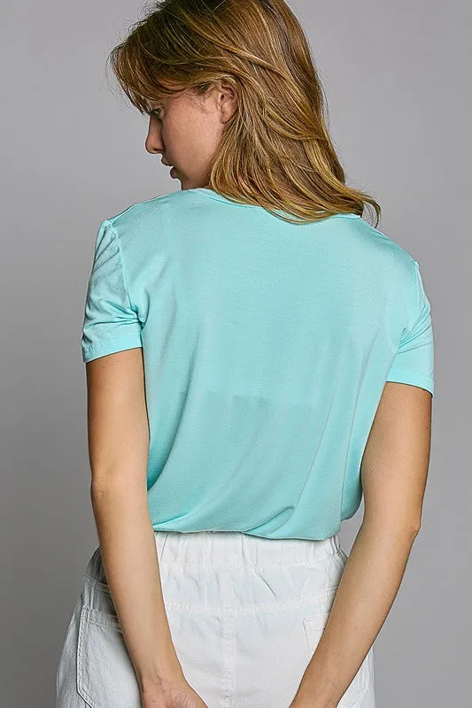 Aqua Round Neck Short Sleeve Basic Top