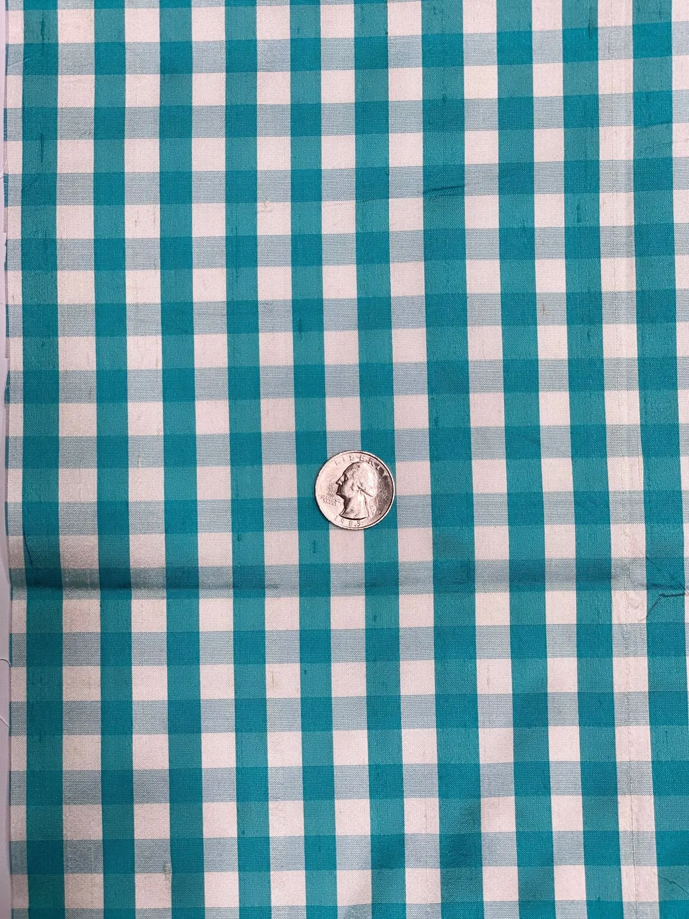 Aqua White Gingham Shantung 763 Fabric