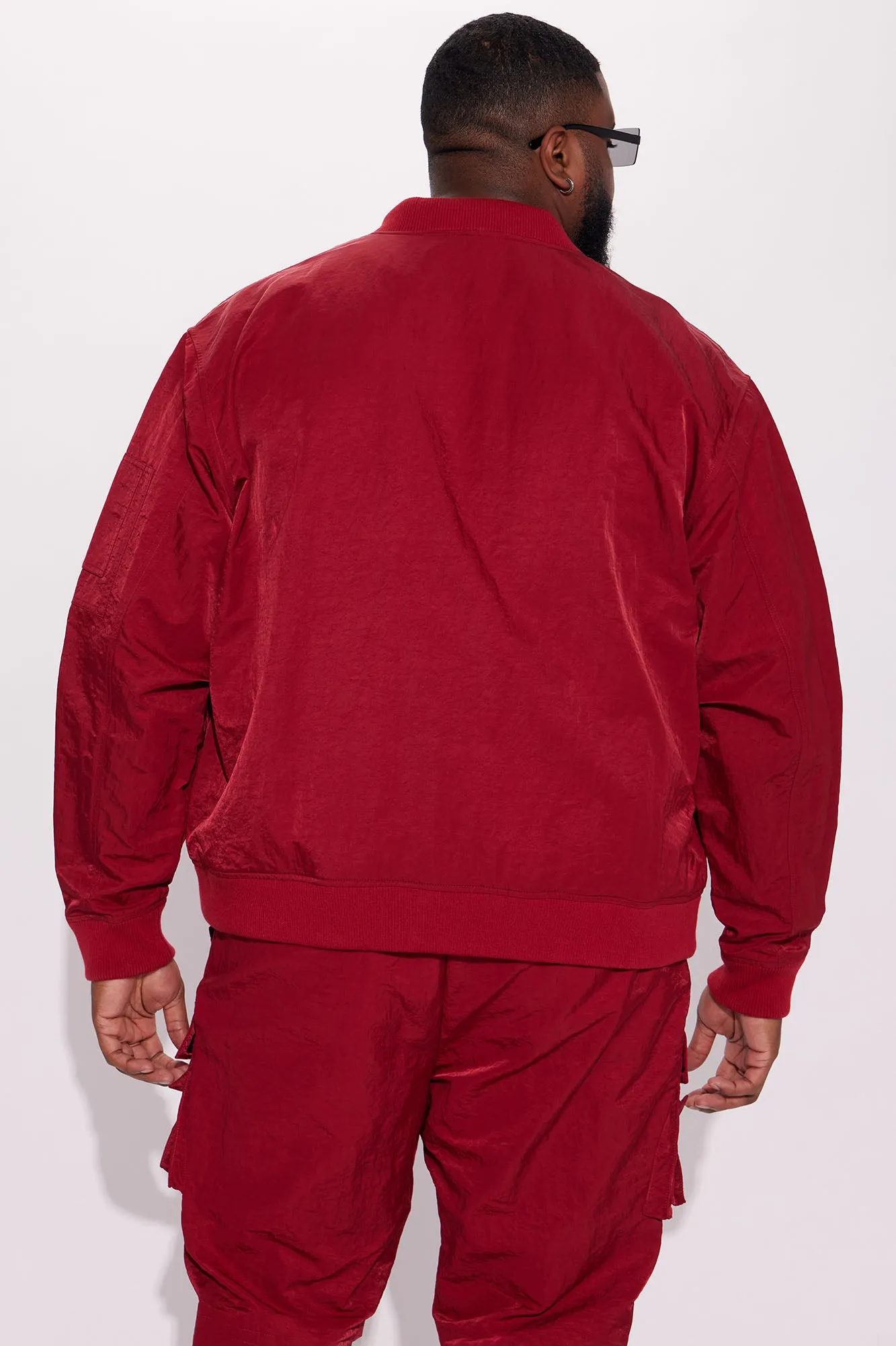 As It Was Nylon Military Bomber Jacket - Burgundy