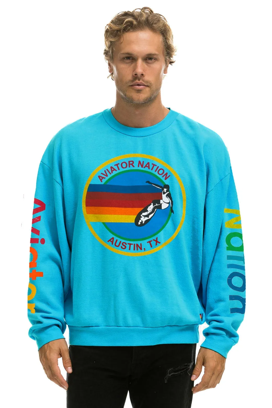 AVIATOR NATION AUSTIN RELAXED CREW SWEATSHIRT - NEON BLUE