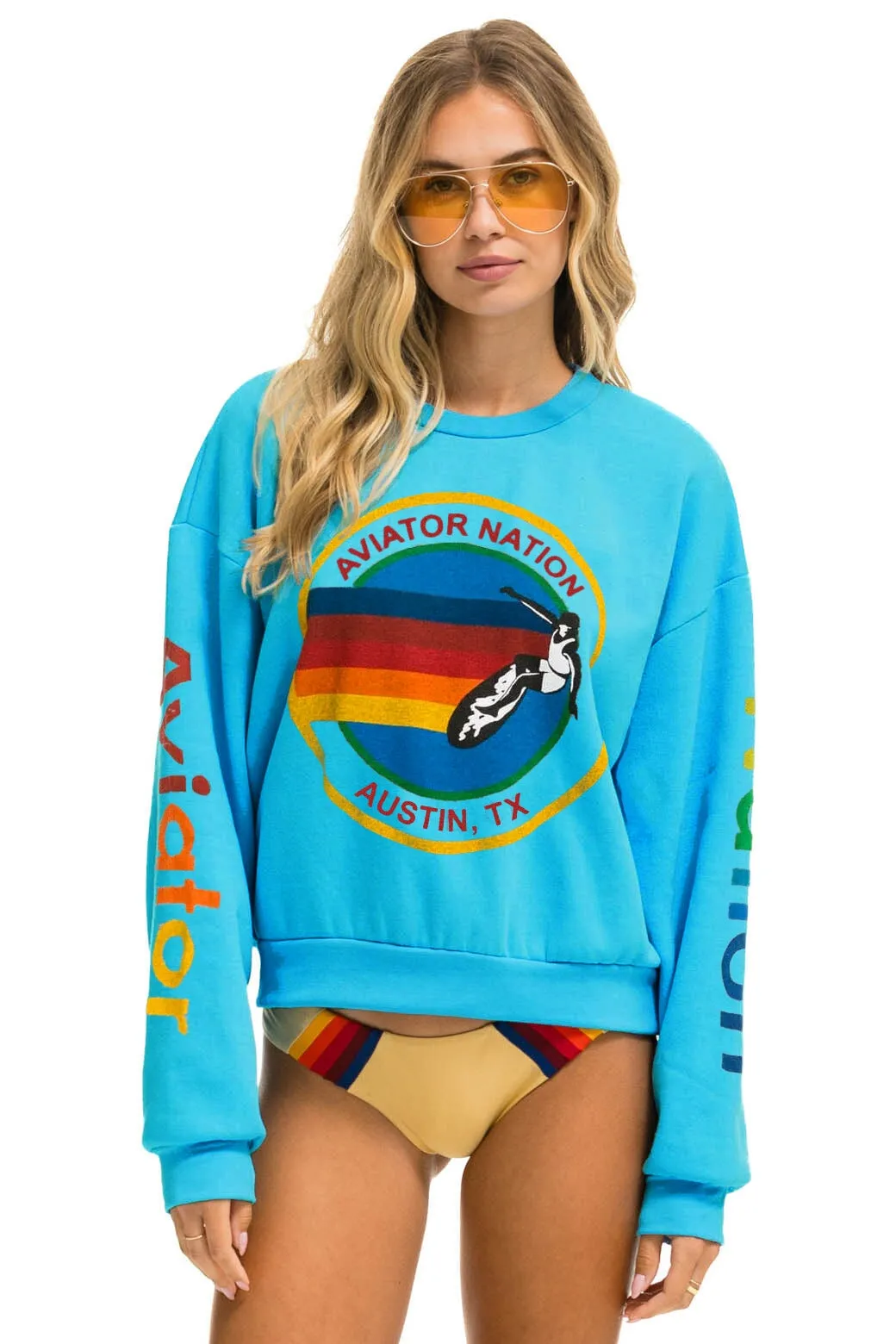 AVIATOR NATION AUSTIN RELAXED CREW SWEATSHIRT - NEON BLUE