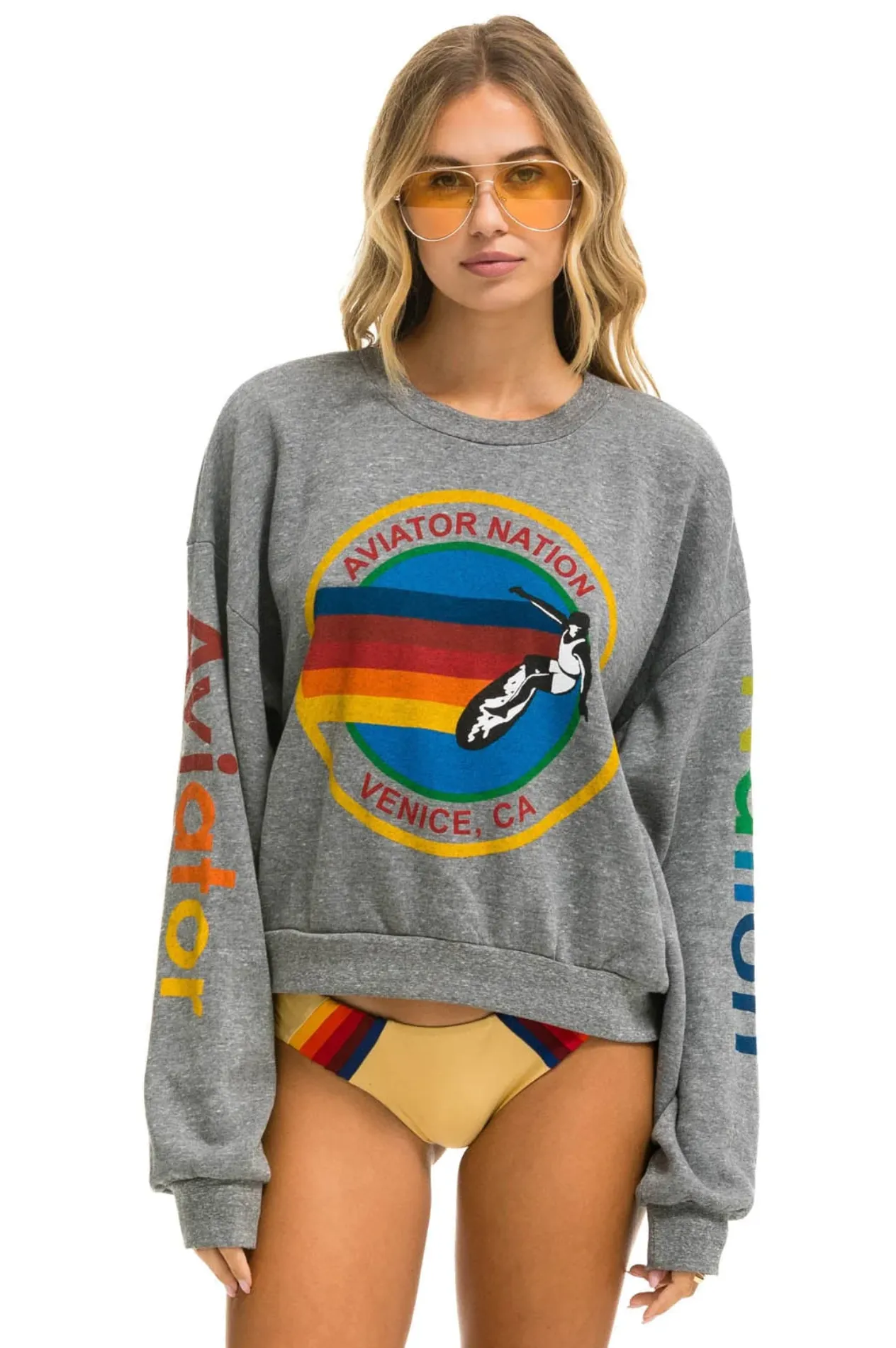 AVIATOR NATION RELAXED CREW UNISEX SWEATSHIRT - HEATHER GREY