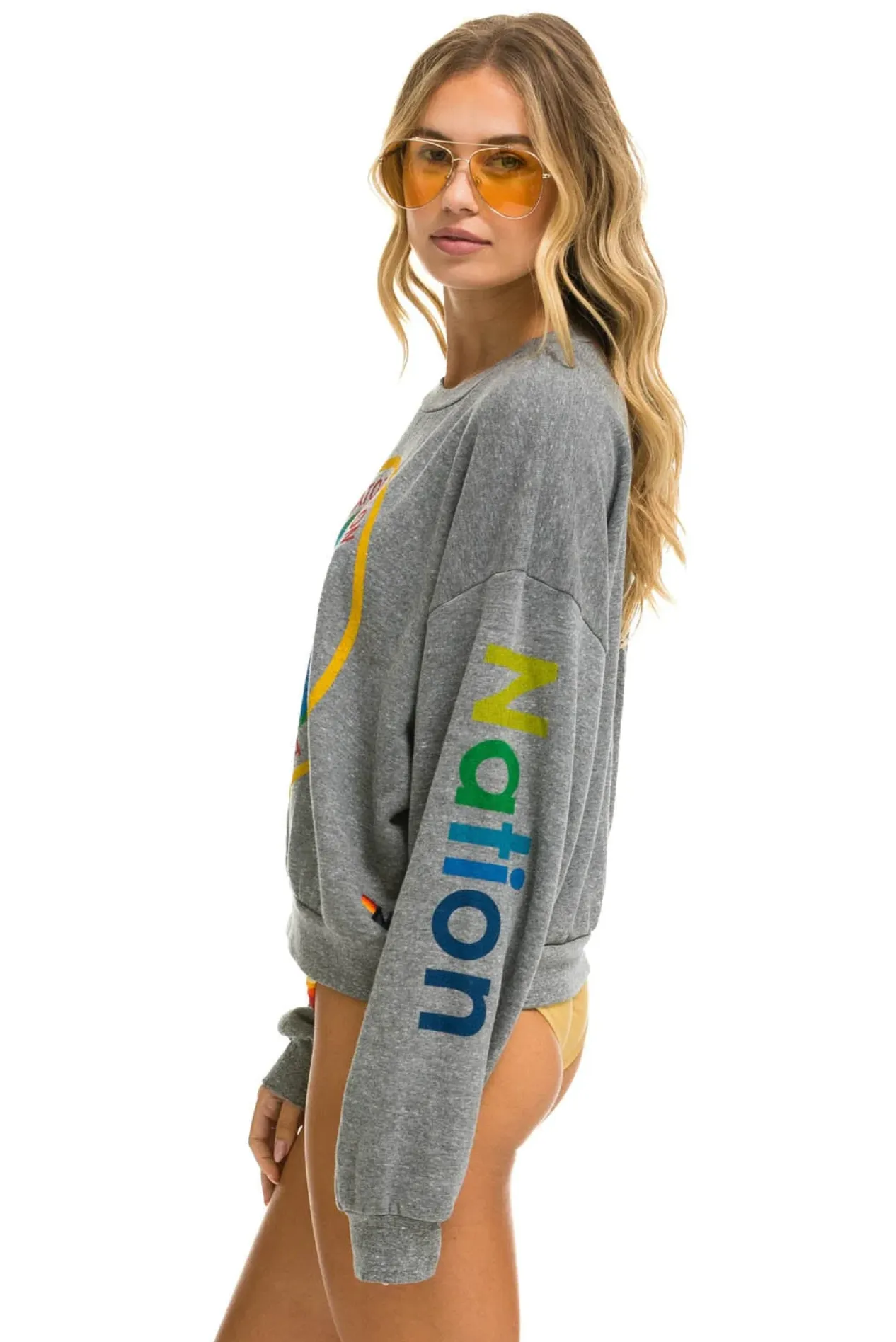 AVIATOR NATION RELAXED CREW UNISEX SWEATSHIRT - HEATHER GREY