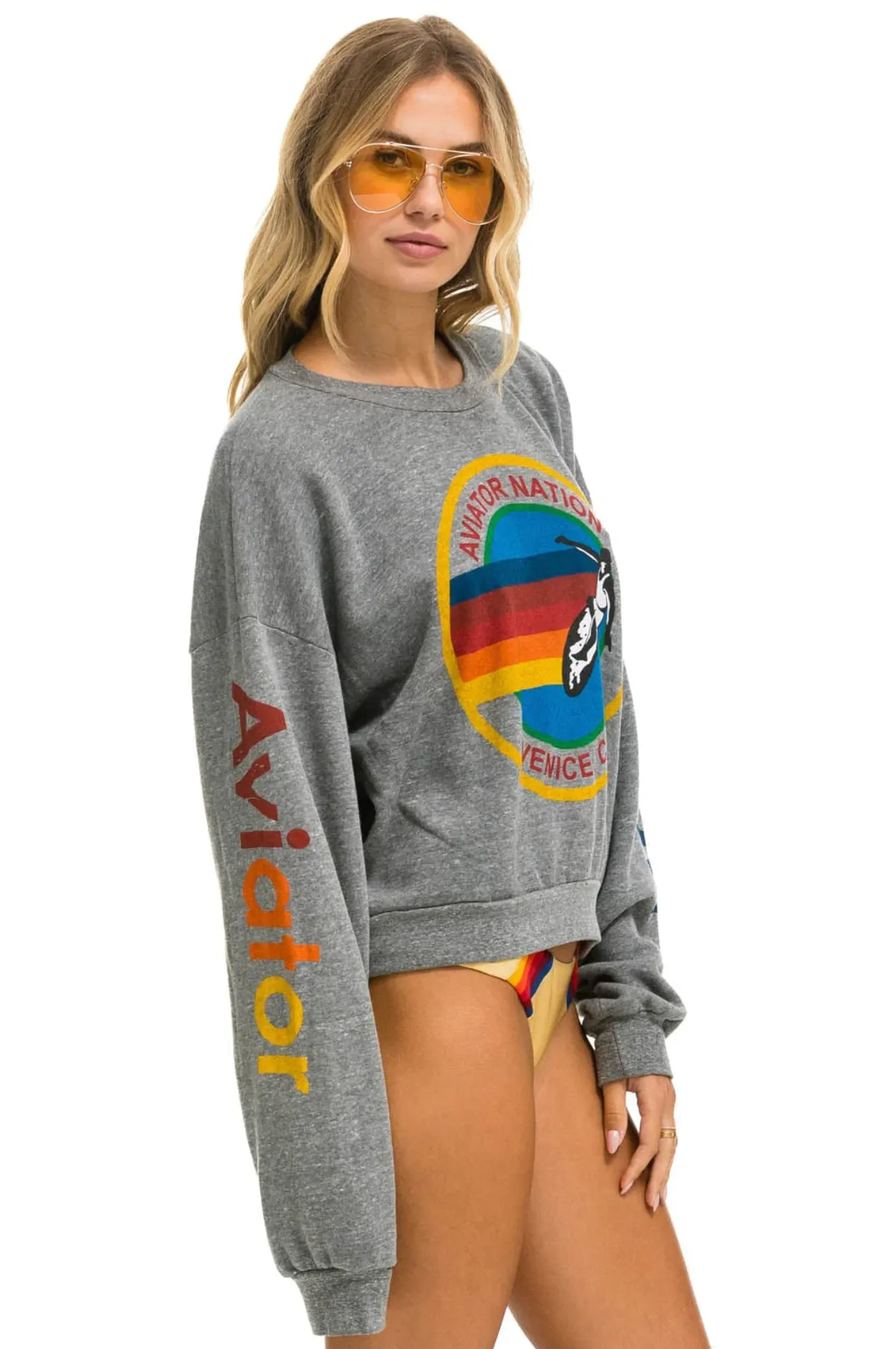 AVIATOR NATION RELAXED CREW UNISEX SWEATSHIRT - HEATHER GREY