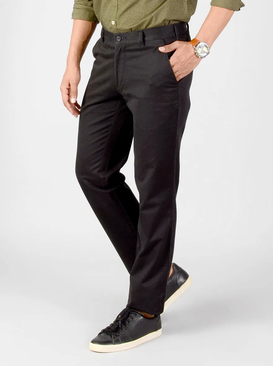 Black Self Textured Slim Fit Casual Trouser | Greenfibre