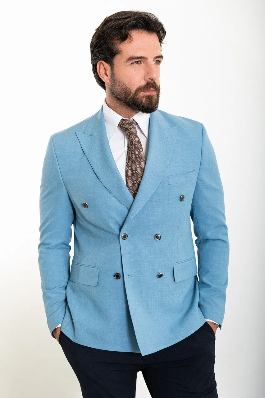 Bojoni Torretta Slim Fit Blue Double Breasted Blazer