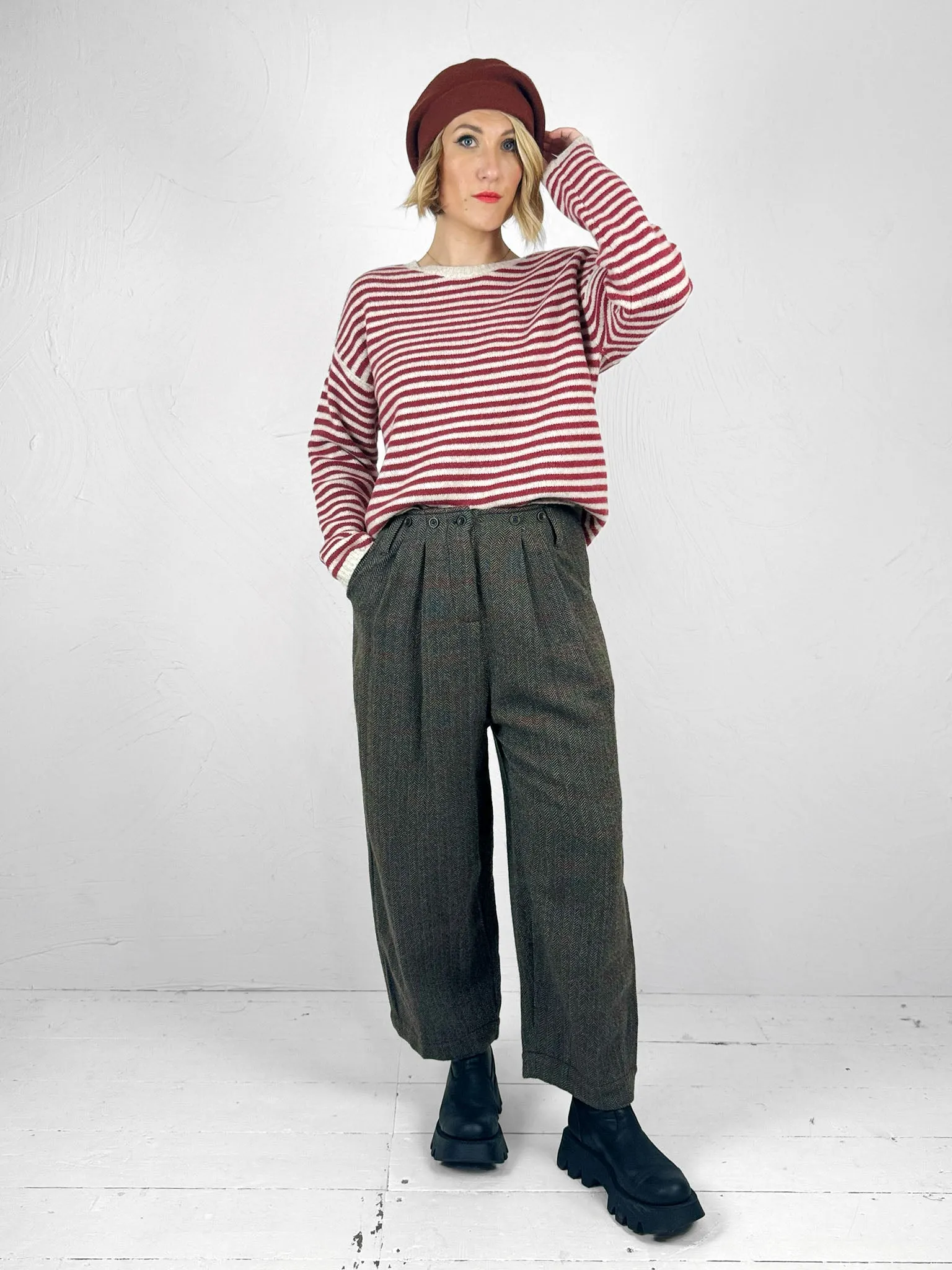 Botvi Herringbone Wool Trousers