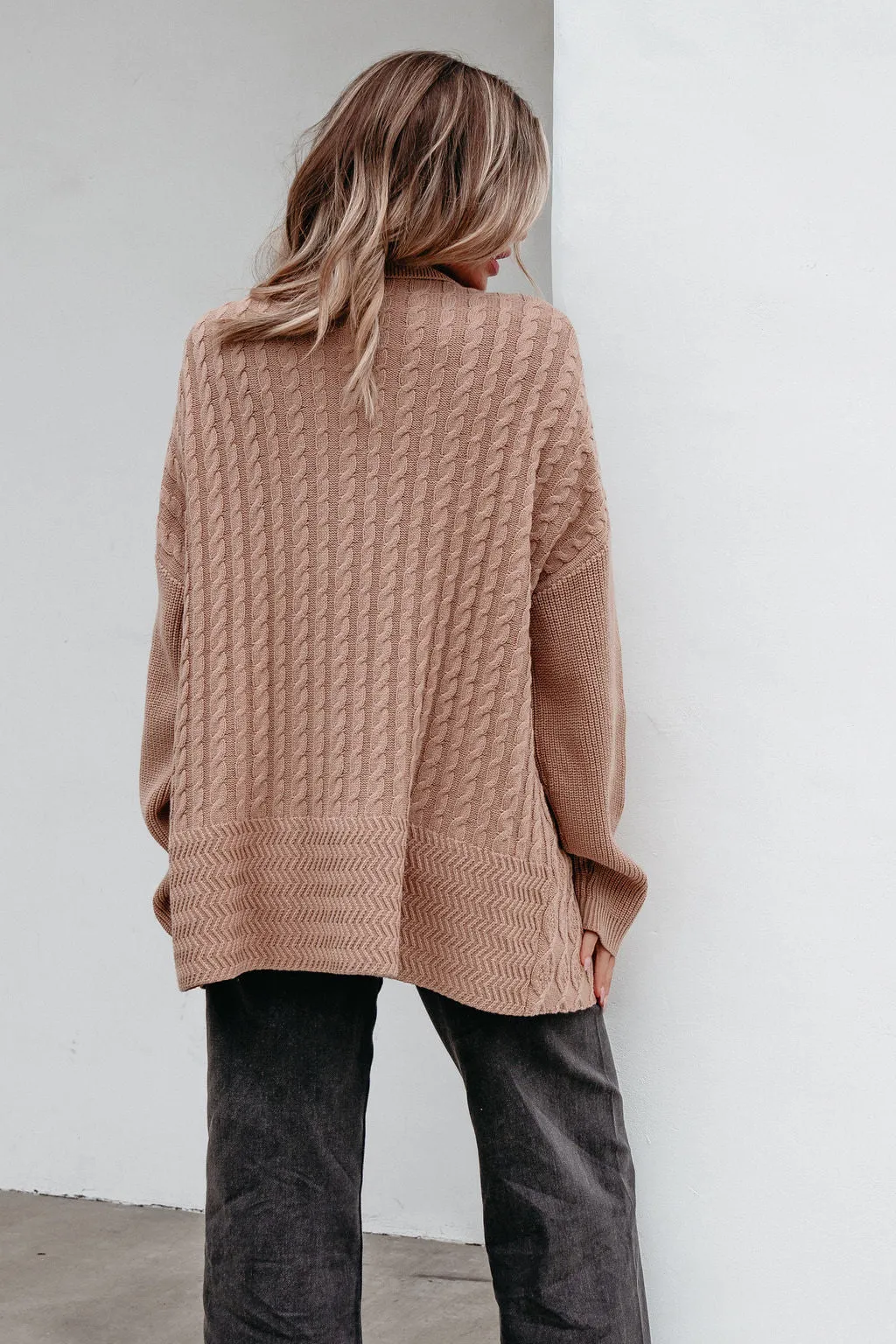 Camel Cable Knit Sweater Cardigan