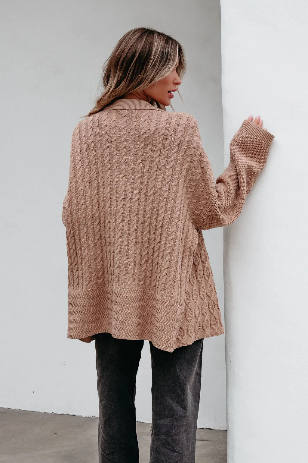 Camel Cable Knit Sweater Cardigan