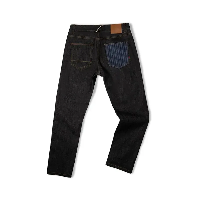 Classic Denim Jeans with Patch Pockets and Gold Thread - Straight Fit