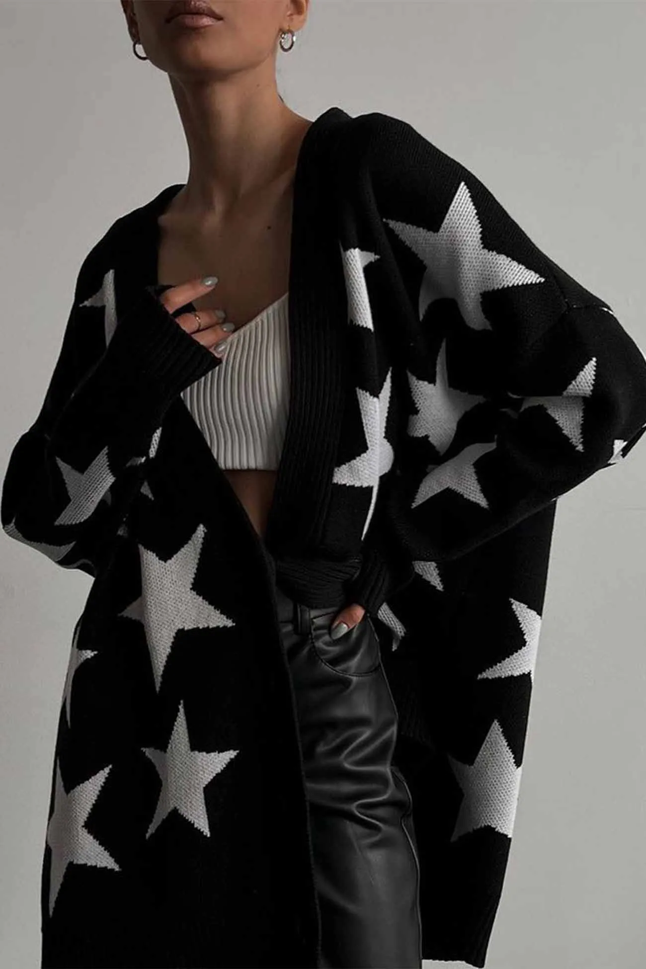 Contrast Star Knitted Button Up Cardigan