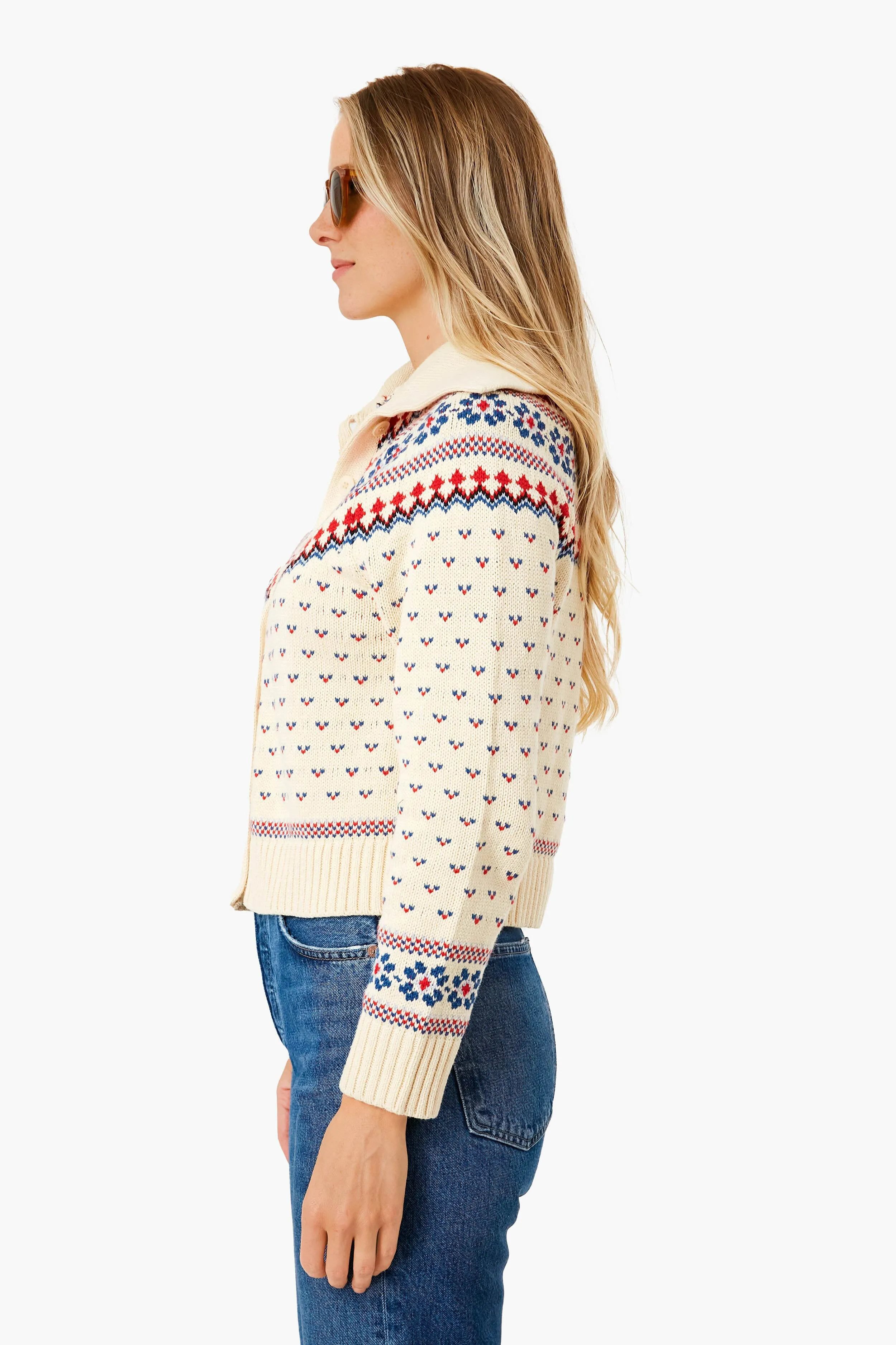 Cream Floral Fairisle Mini Collar Cardigan