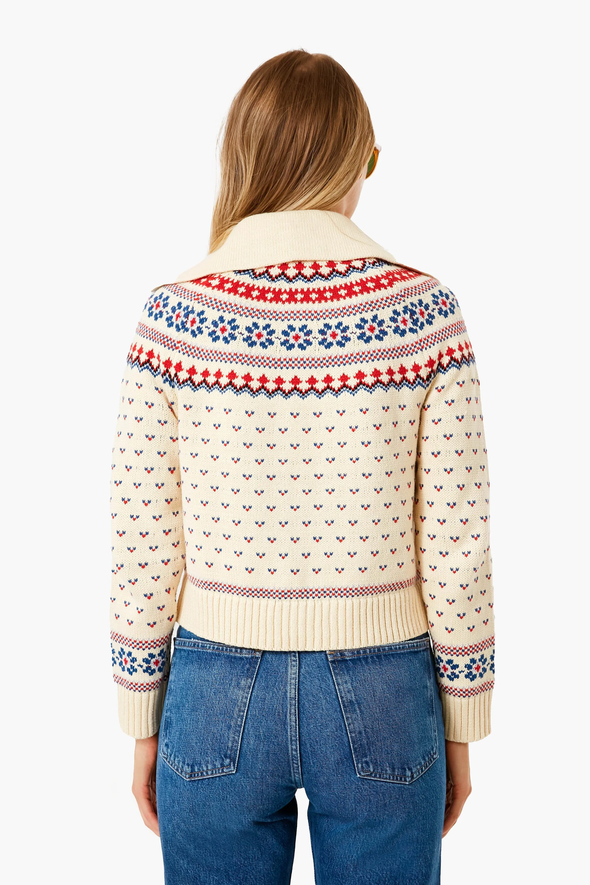 Cream Floral Fairisle Mini Collar Cardigan