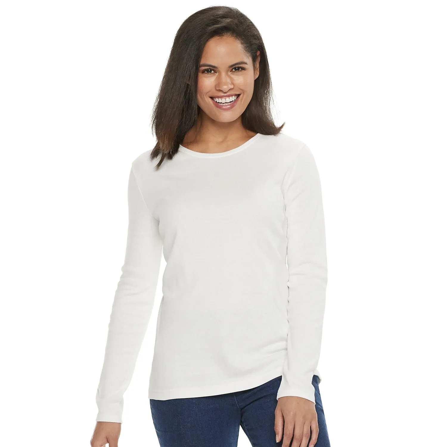 Croft & Barrow Women's Essential Crew Neck Long Sleeve T-Shirt white