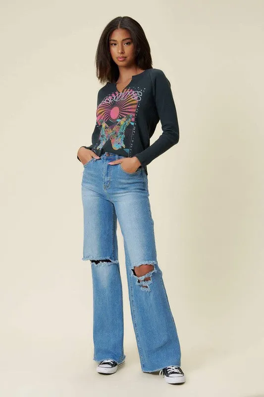 DISTRESSED WIDE LEG JEANS