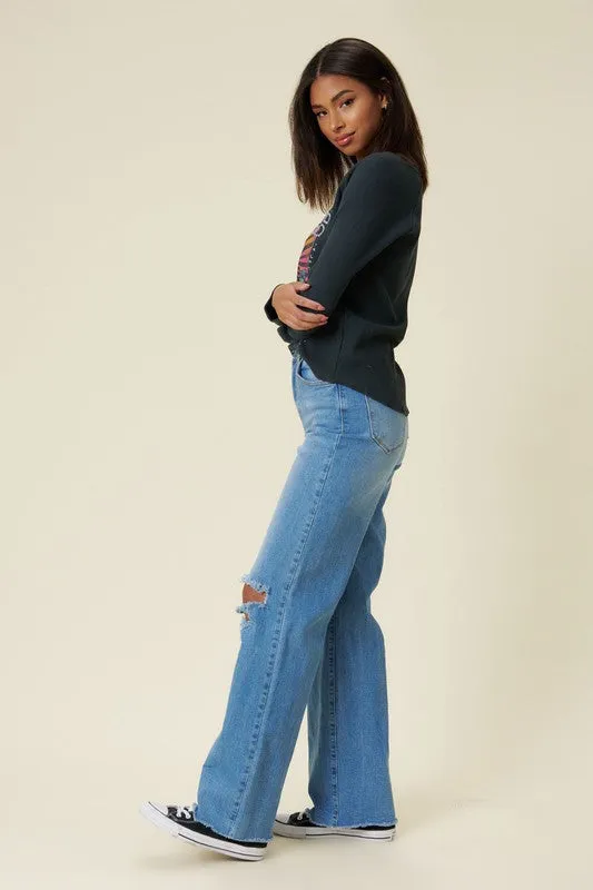 DISTRESSED WIDE LEG JEANS