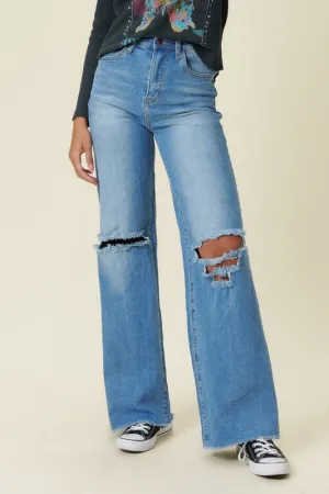 DISTRESSED WIDE LEG JEANS