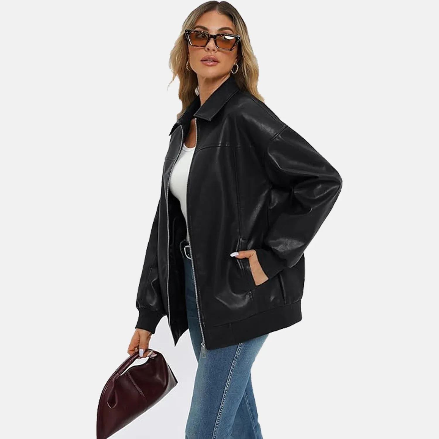 Elara Leather Bomber Jacket for Women | Order Now