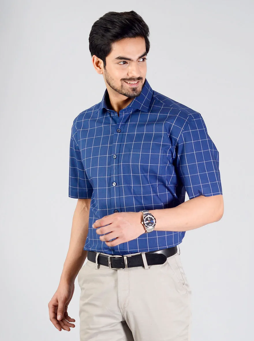 Federal Blue Checked Regular Fit Formal Shirt | JadeBlue