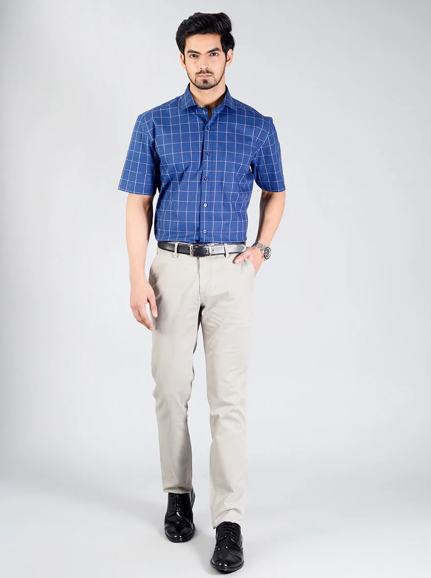 Federal Blue Checked Regular Fit Formal Shirt | JadeBlue