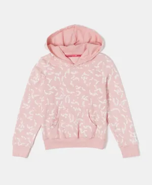 Girl's Super Combed Cotton Elastane Stretch French Terry Printed Hoodie Sweatshirt - Coral Cloud AOP