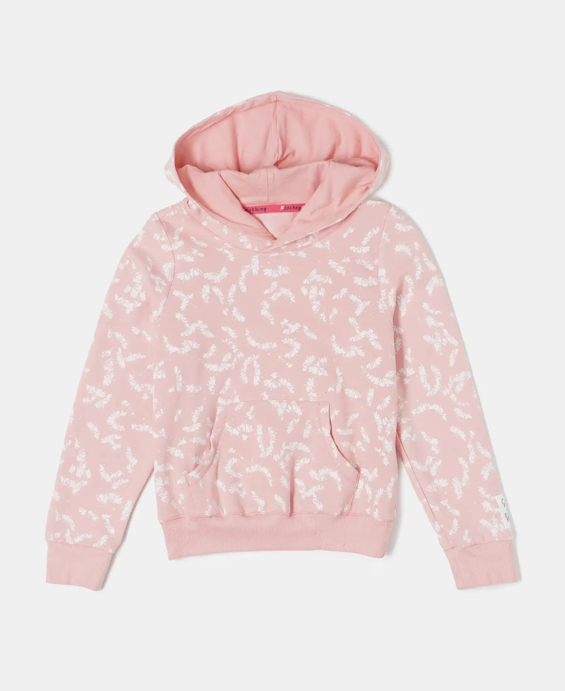 Girl's Super Combed Cotton Elastane Stretch French Terry Printed Hoodie Sweatshirt - Coral Cloud AOP