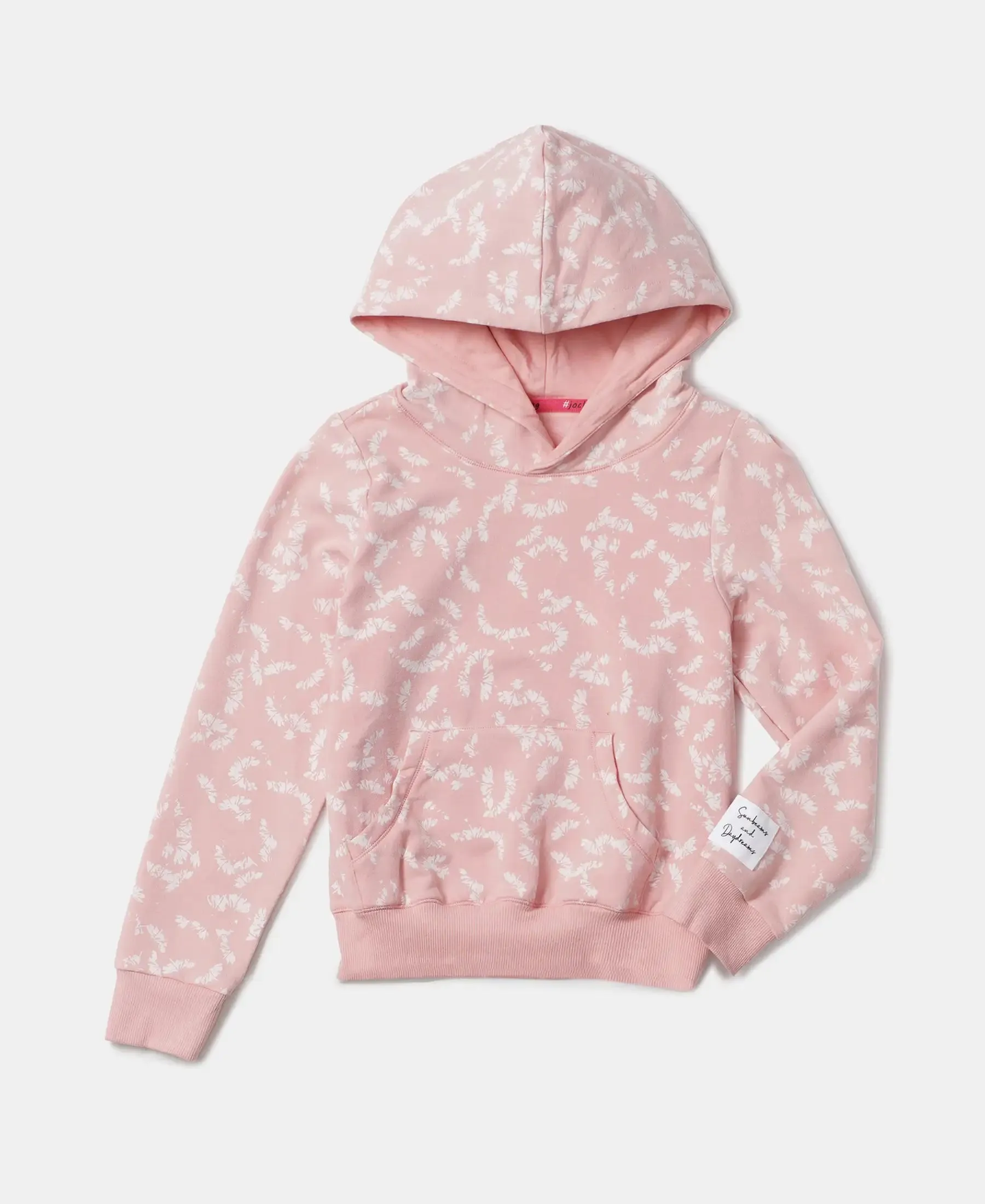 Girl's Super Combed Cotton Elastane Stretch French Terry Printed Hoodie Sweatshirt - Coral Cloud AOP