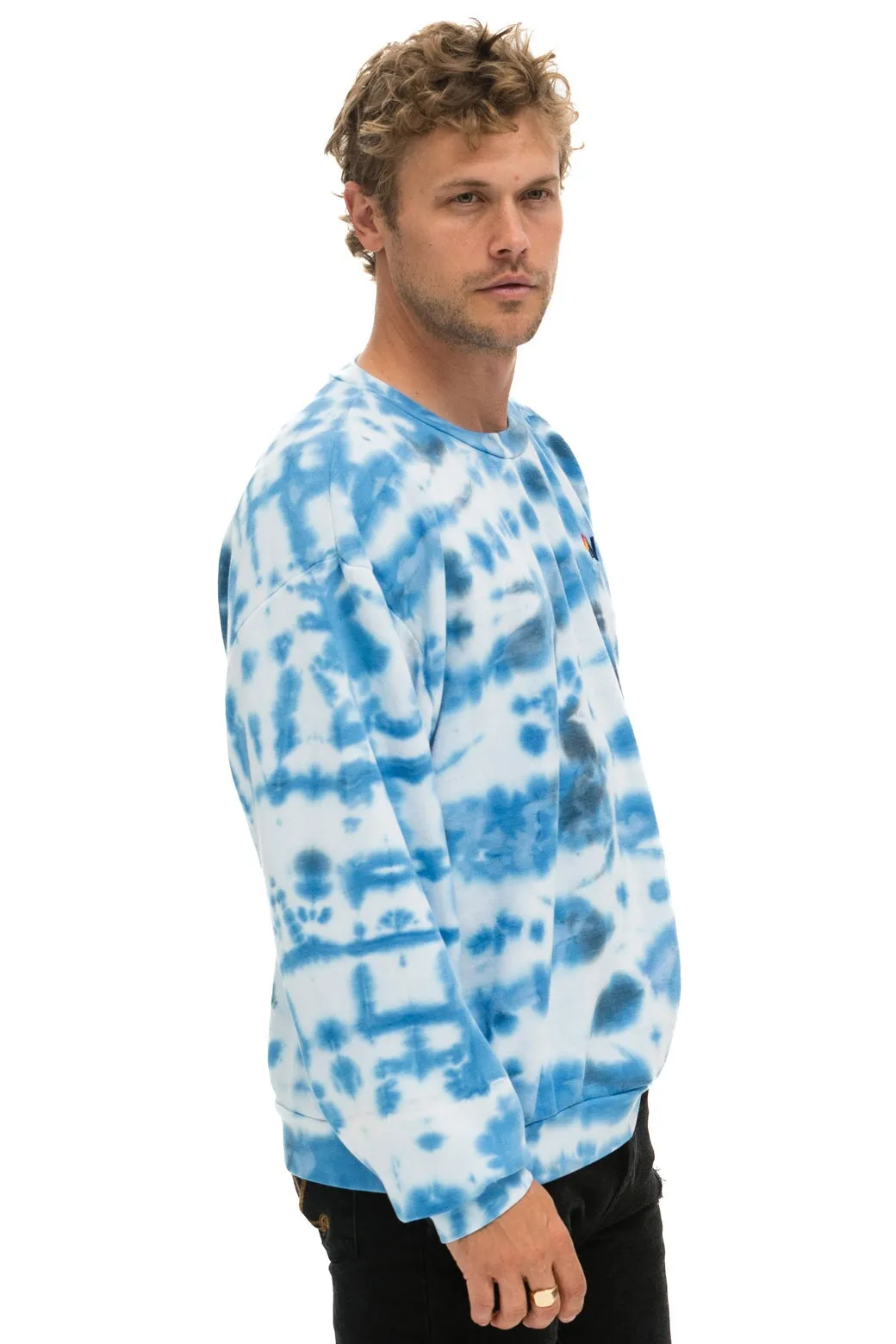 HAND DYED RELAXED CREW SWEATSHIRT - TIE DYE BLUE