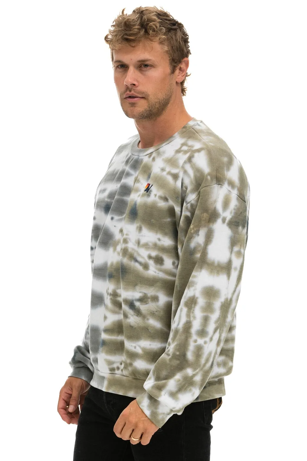 HAND DYED RELAXED CREW SWEATSHIRT - TIE DYE GREY // OLIVE