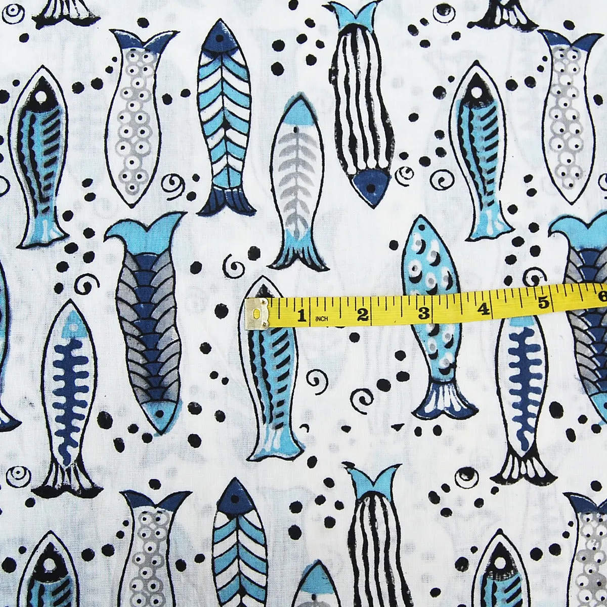 Handmade Fish Block Printed Cotton Dress Sewing Craft Fabric