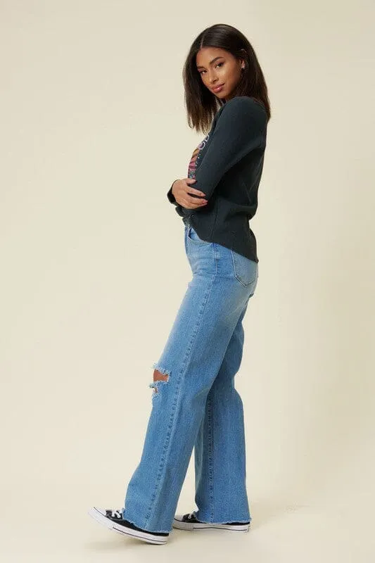 High Rise Distressed Wide Leg Jeans - Vibrant M.i.U