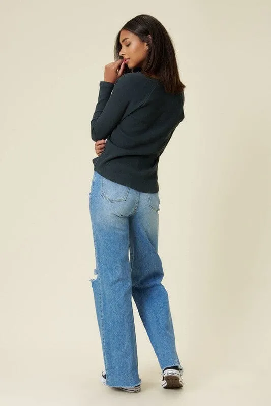 High Rise Distressed Wide Leg Jeans - Vibrant M.i.U