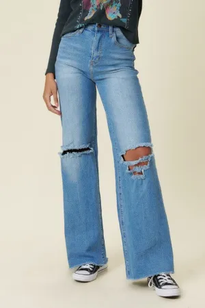 High Rise Distressed Wide Leg Jeans - Vibrant M.i.U