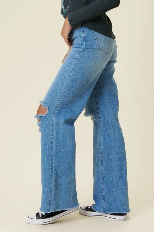 High Rise Distressed Wide Leg Jeans - Vibrant M.i.U