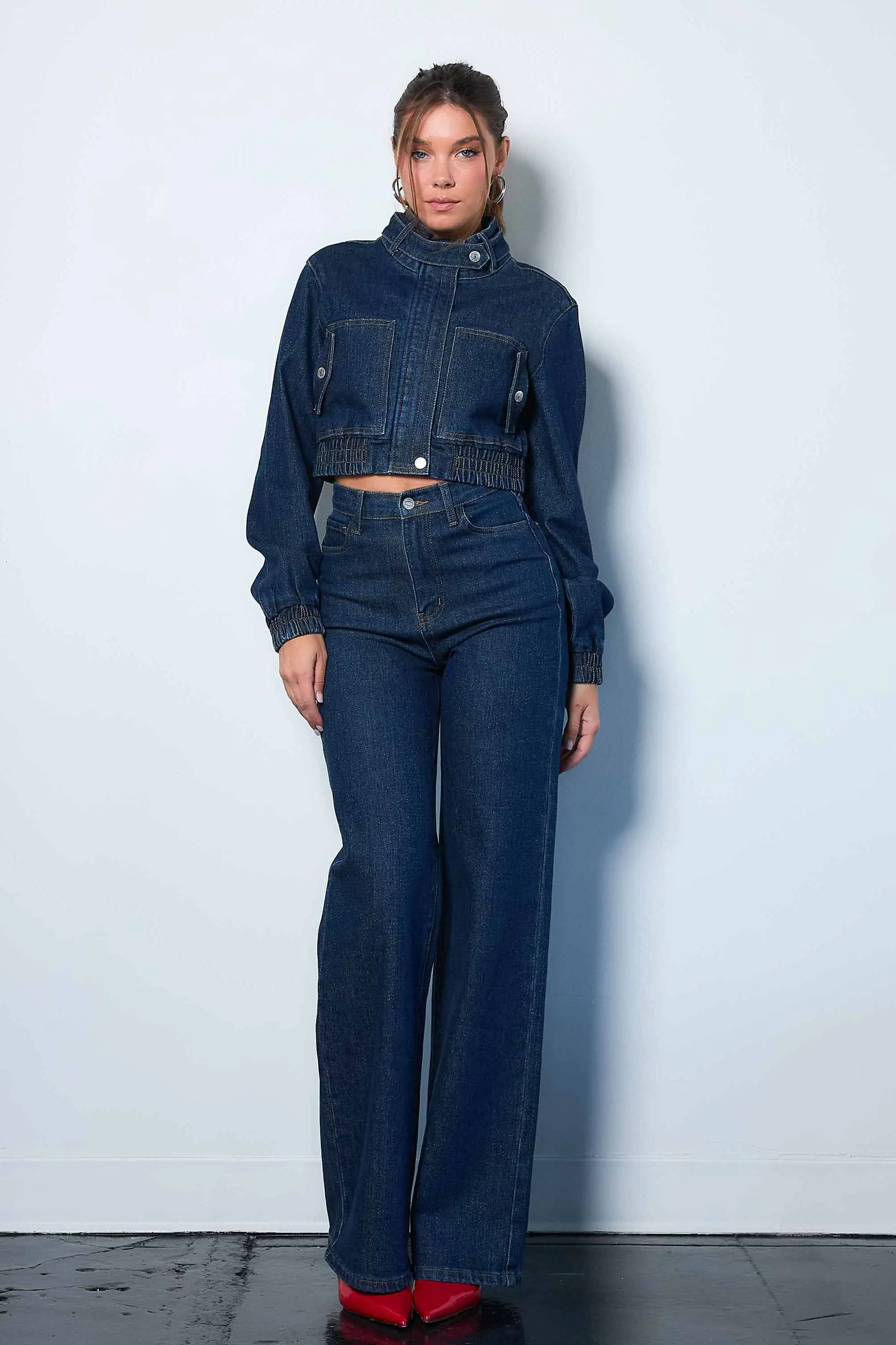 High-Rise Indigo Wide Leg Jeans