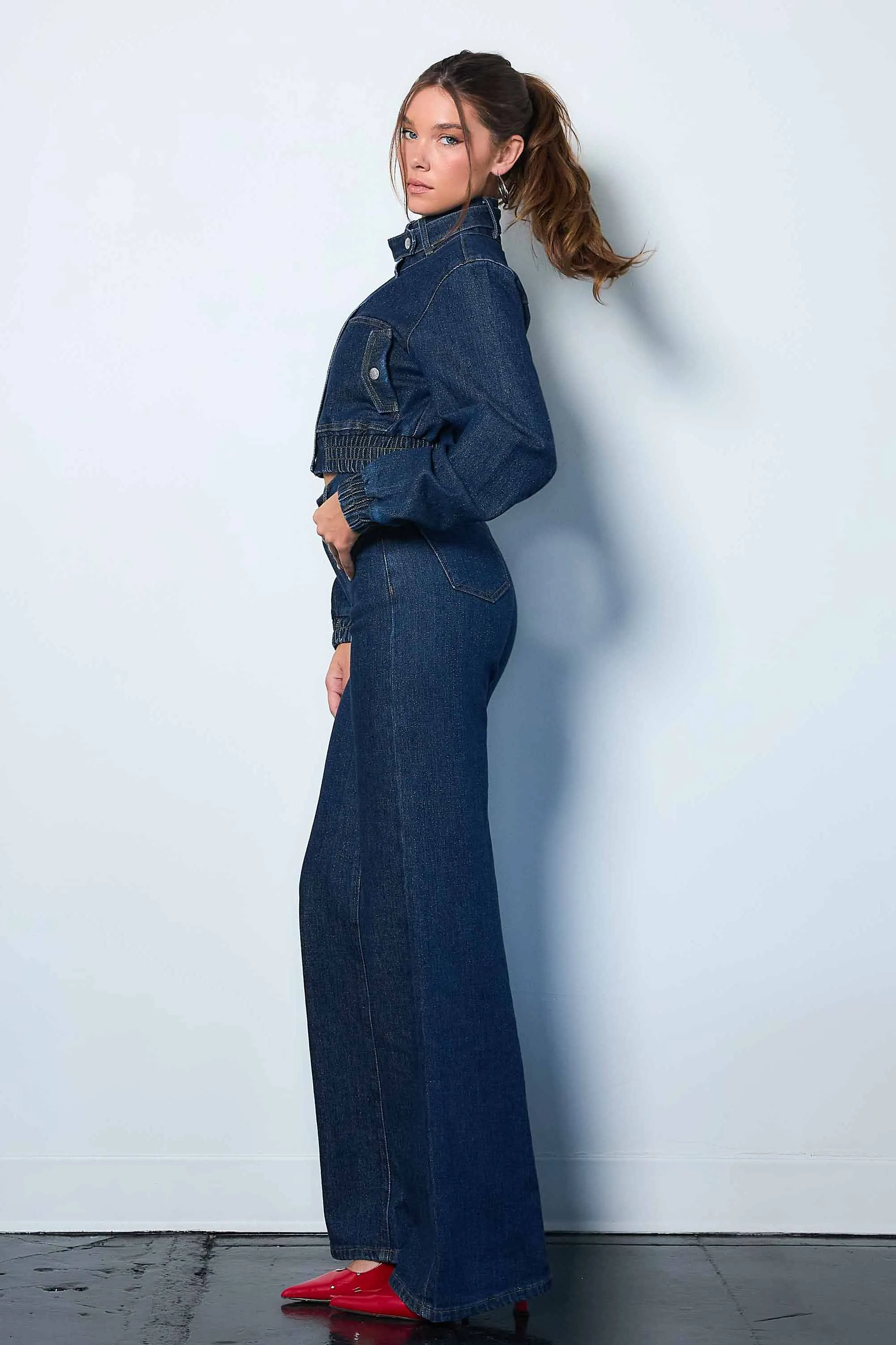 High-Rise Indigo Wide Leg Jeans