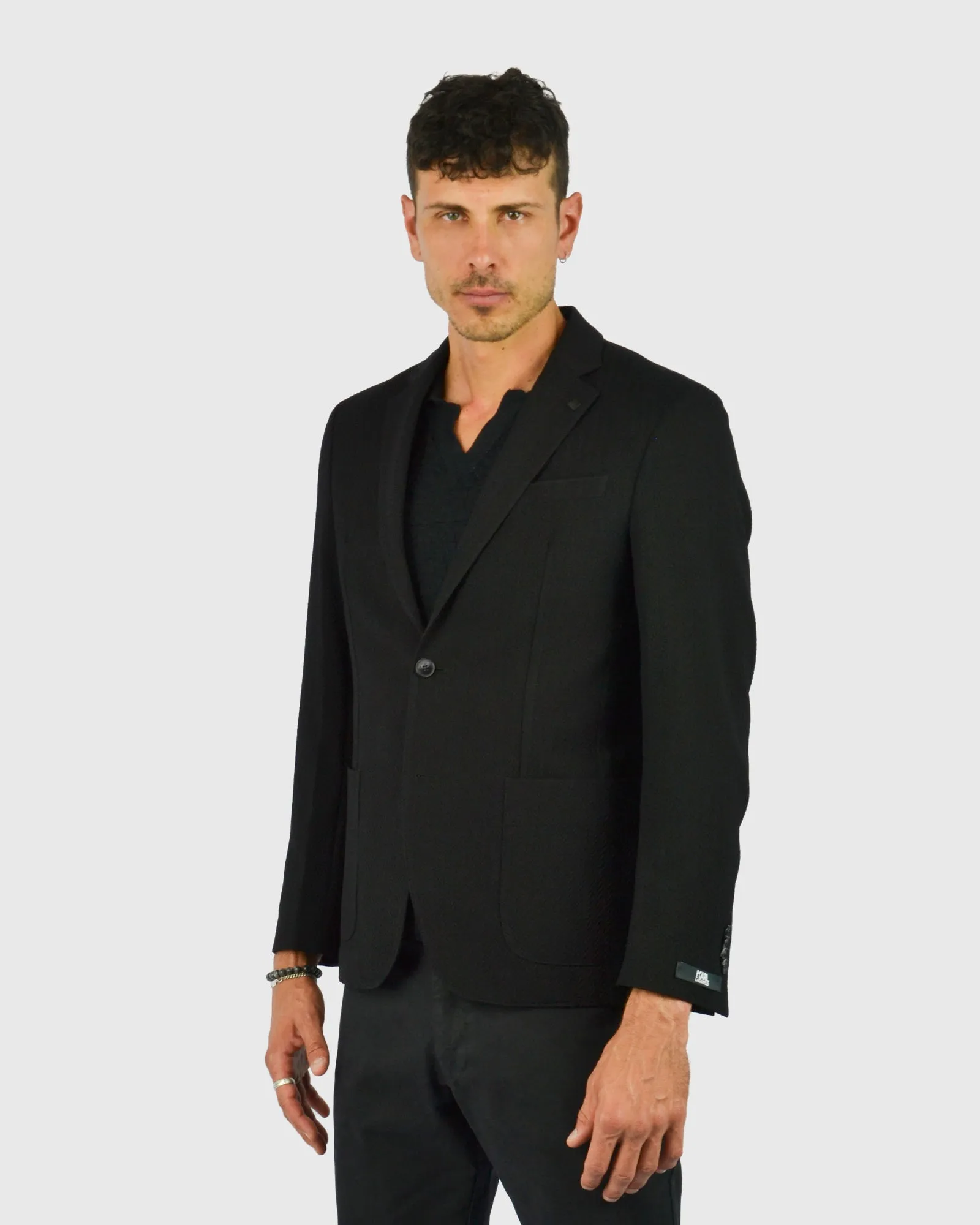 KARL LAGERFELD 524030 BLACK HERRINGBONE BLAZER