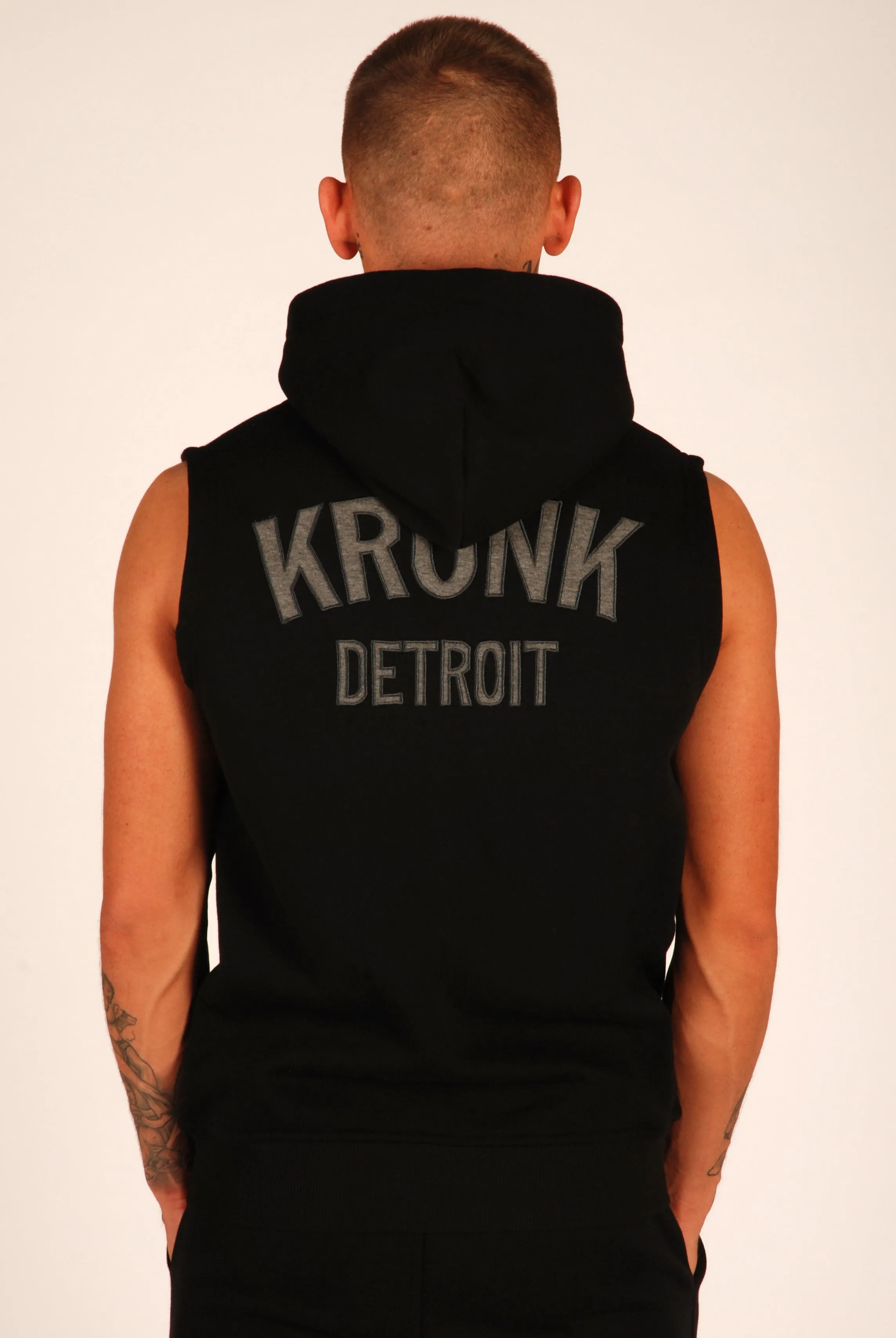 KRONK Detroit Applique Zip through Sleeveless Hoodie Black