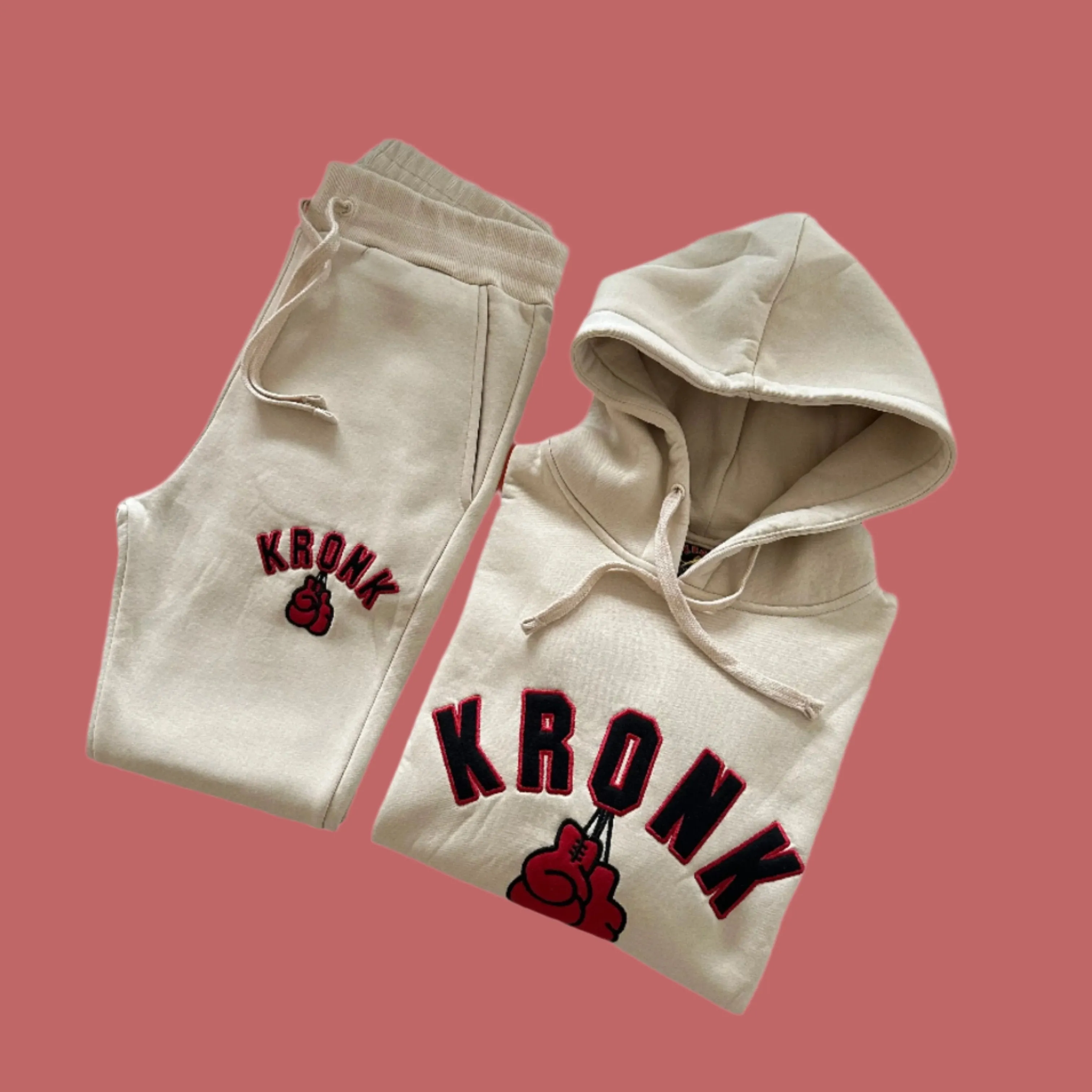 KRONK Gloves Applique Hoodie Loose Fit Ecru