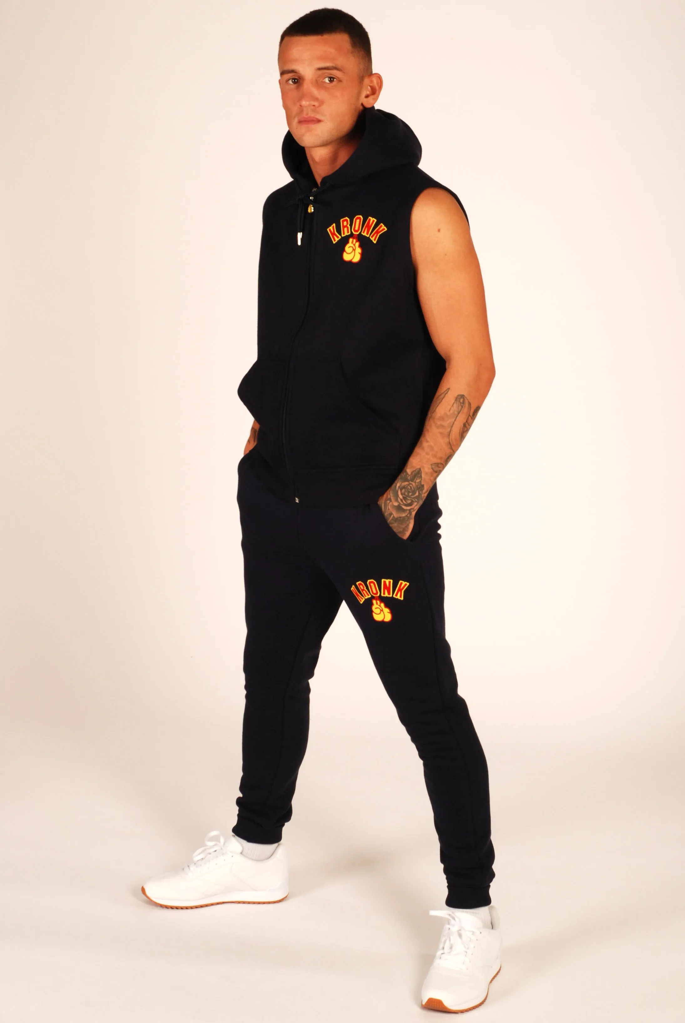 KRONK Gloves Applique Zip through Sleeveless Hoodie Navy