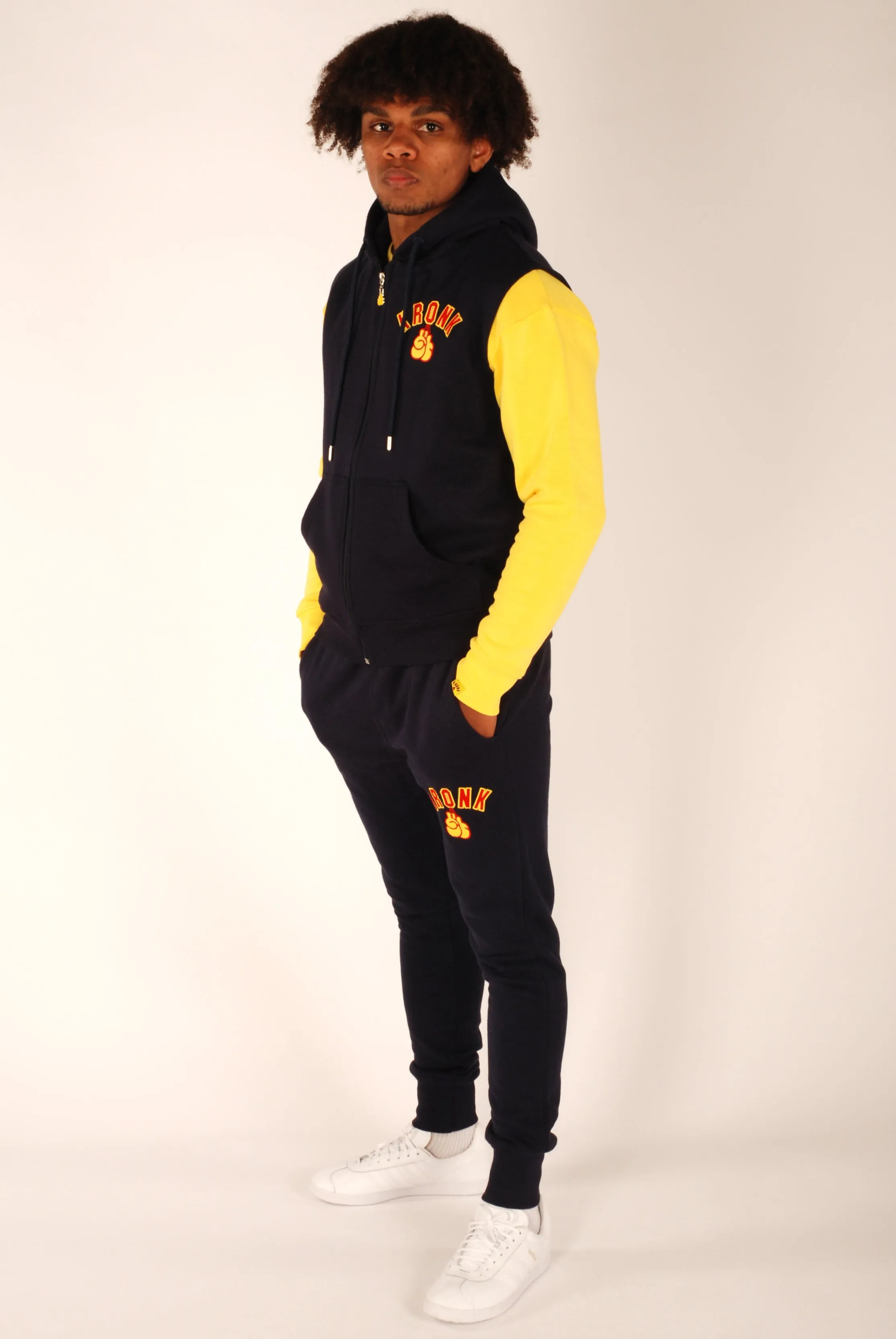 KRONK Gloves Applique Zip through Sleeveless Hoodie Navy