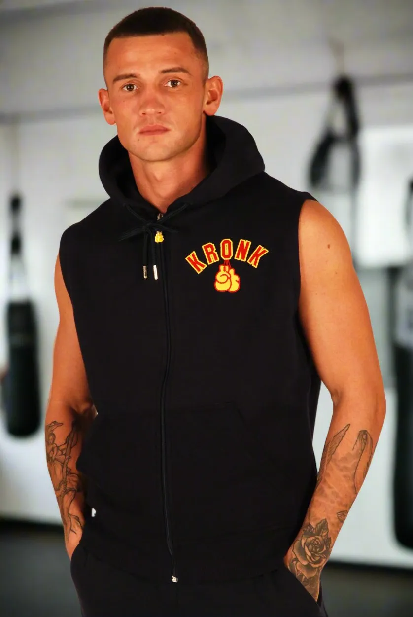 KRONK Gloves Applique Zip through Sleeveless Hoodie Navy