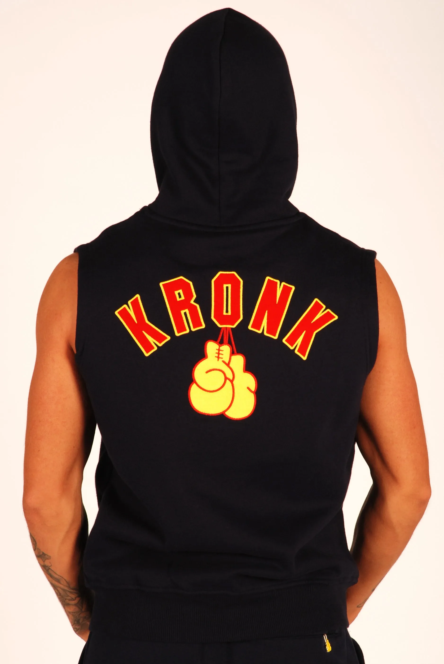 KRONK Gloves Applique Zip through Sleeveless Hoodie Navy