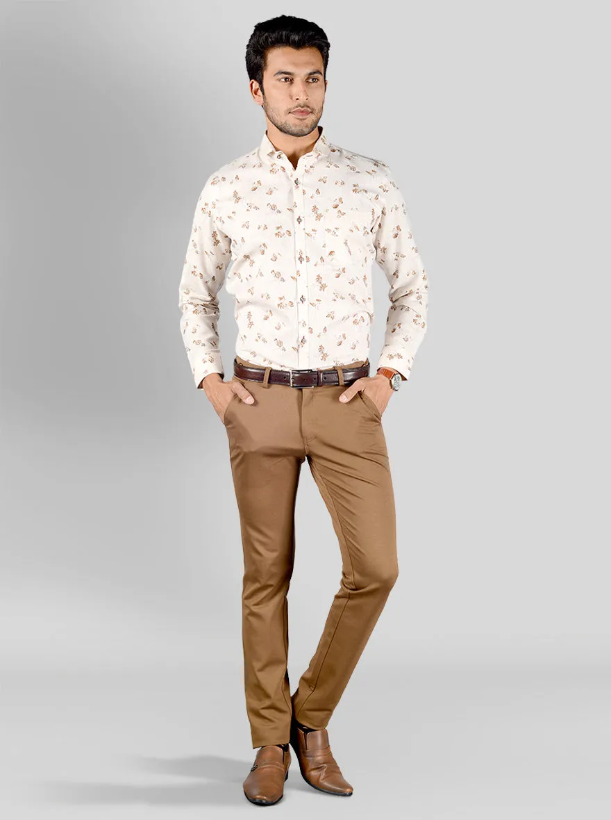 Light Beige & Brown Printed Slim Fit Party Wear Shirt | Greenfibre