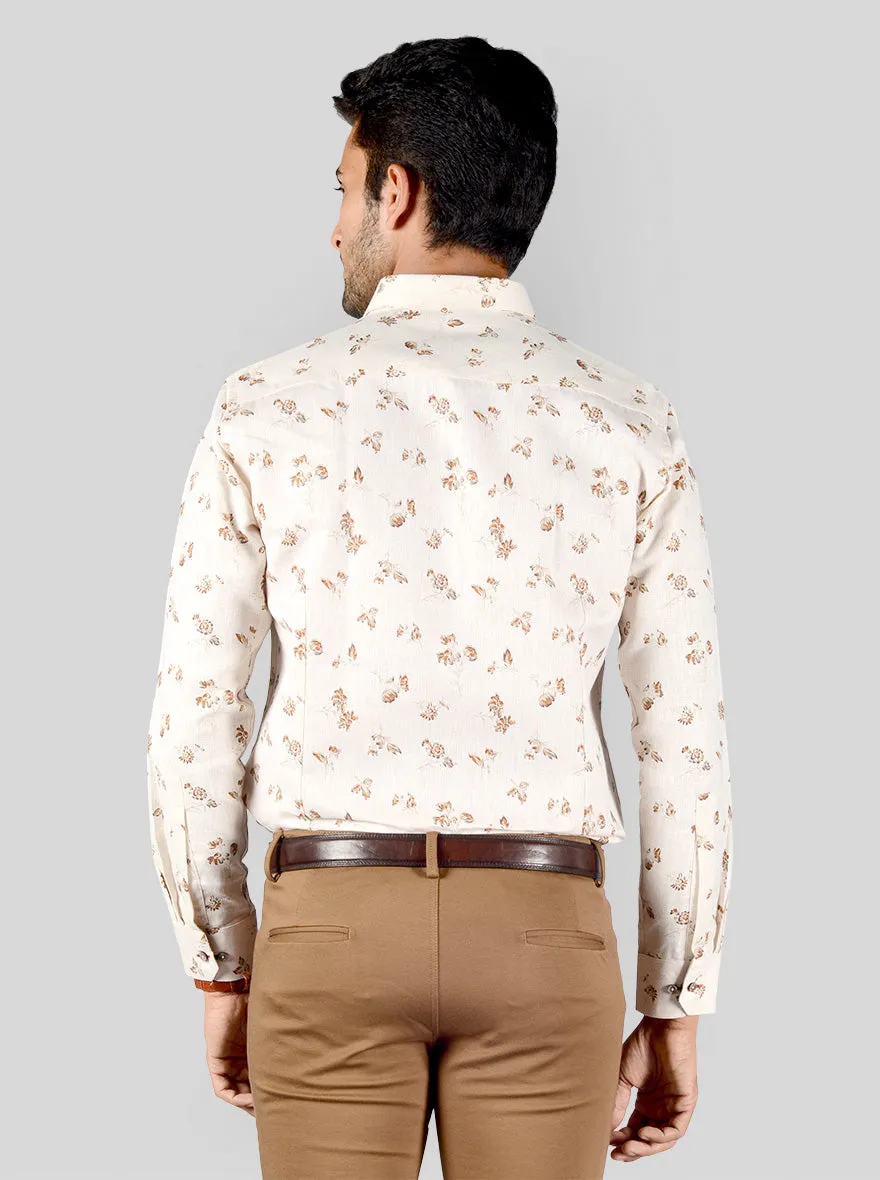 Light Beige & Brown Printed Slim Fit Party Wear Shirt | Greenfibre