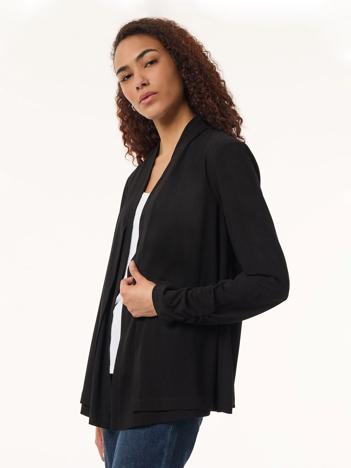 Long Sleeve Double Layer Cardigan, Moss Crepe