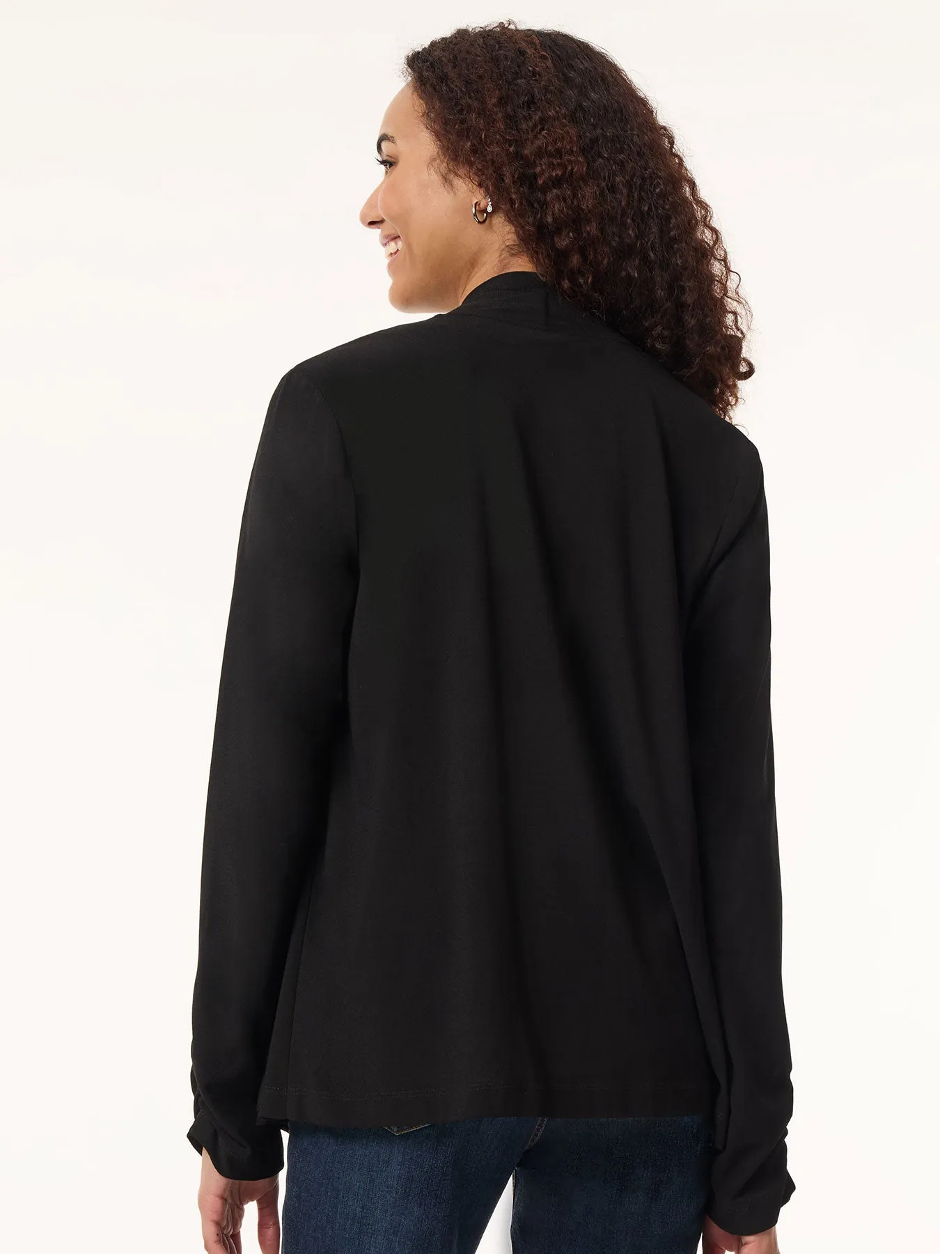 Long Sleeve Double Layer Cardigan, Moss Crepe