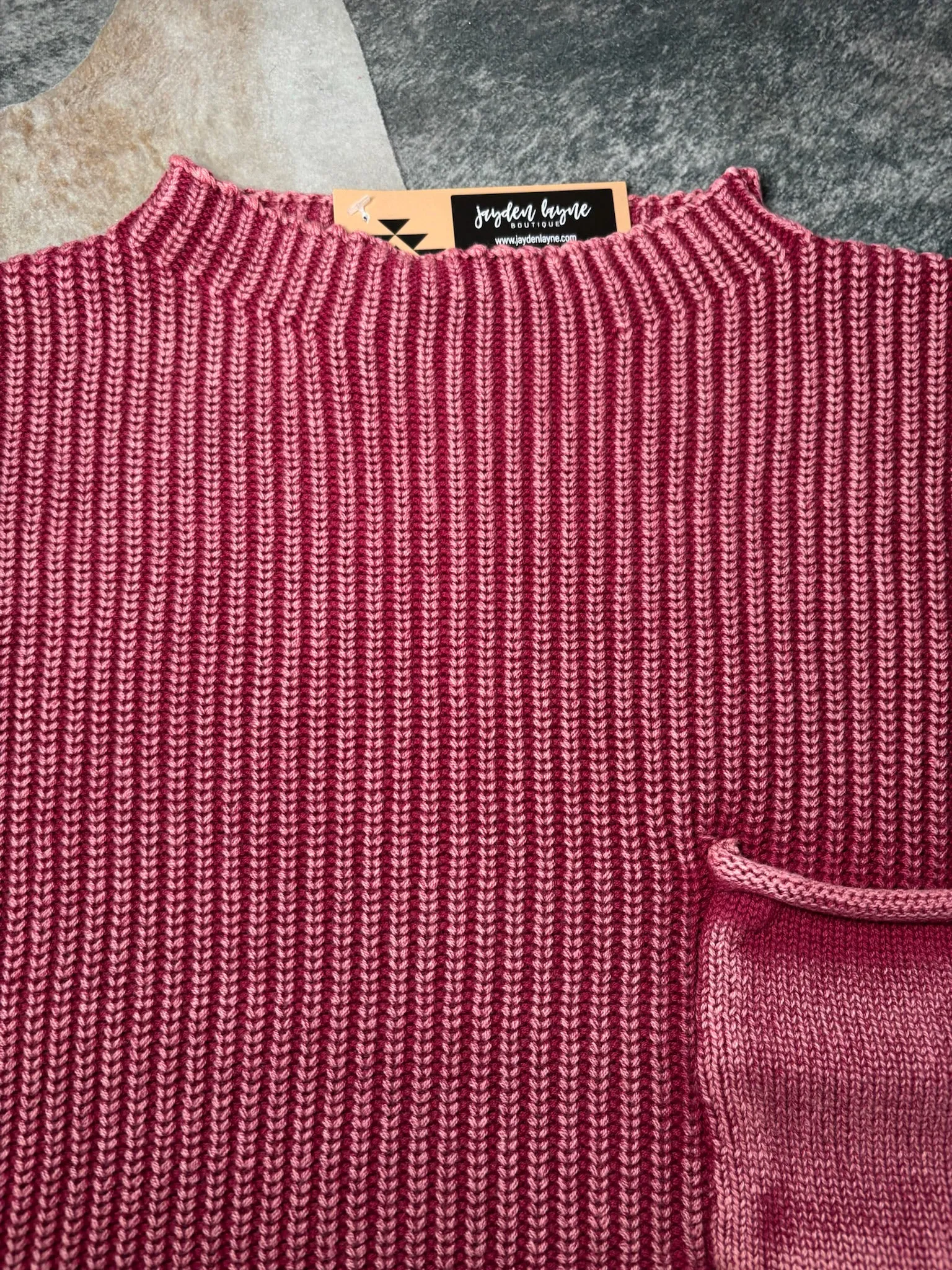 Maroon Washed Mock Neck Cropped Sweater