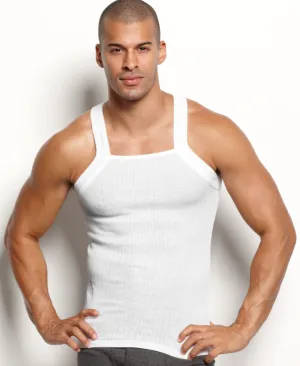 Men's essential 2 pack square neck tank 2(x)ist, white