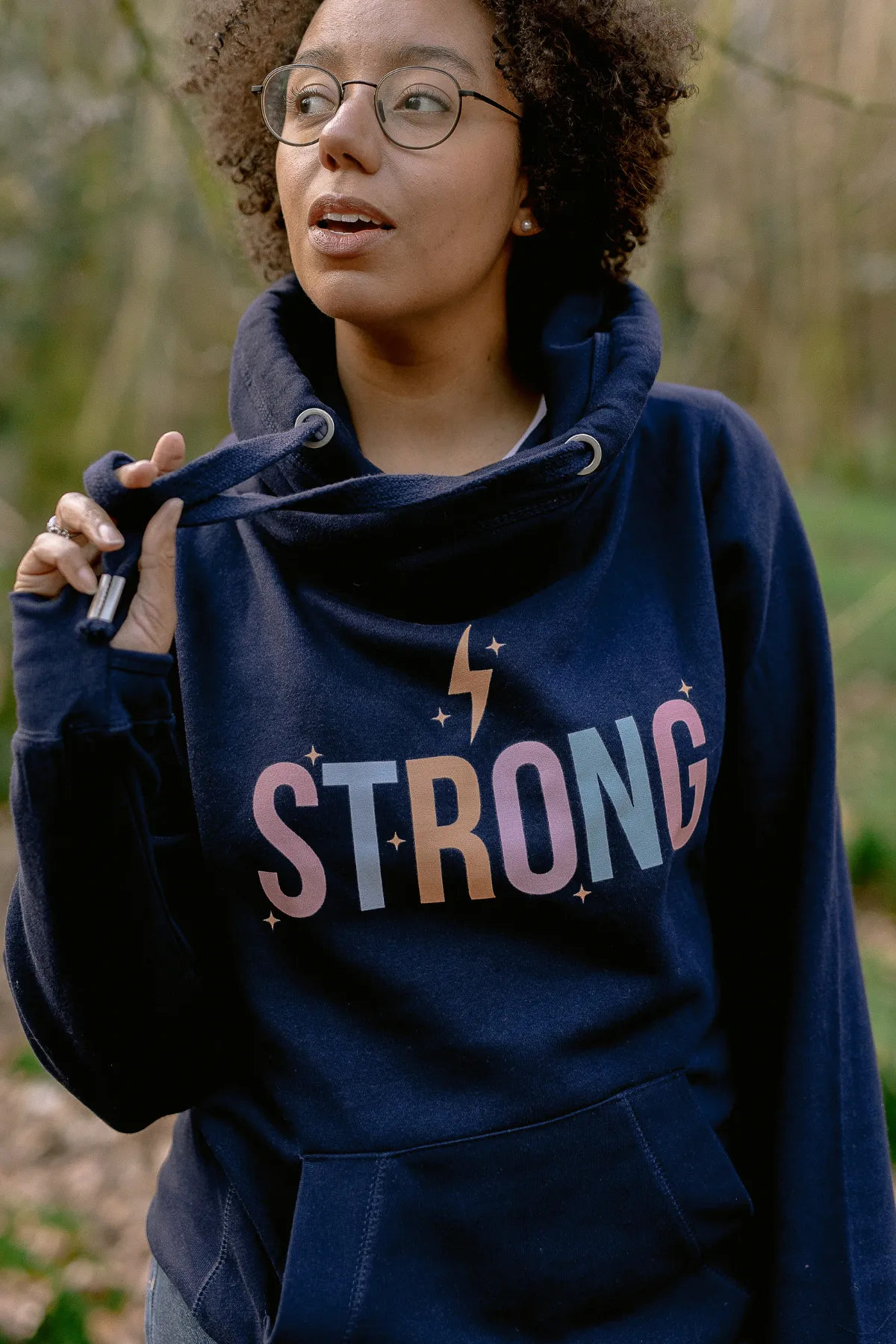 Navy Strong Cowl Neck Hoodie